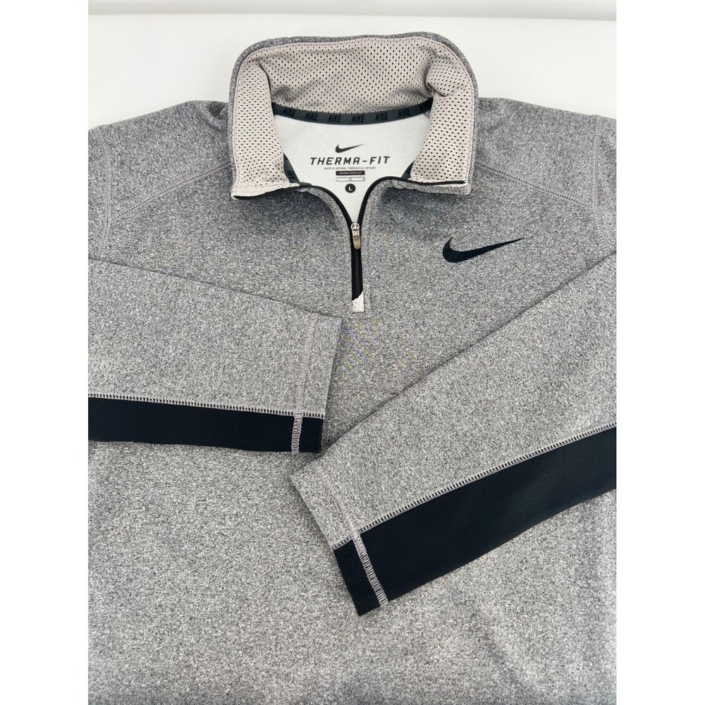 Nike Therma-FIT 1/4 Zip Heather Grey Long Sleeve Fleece Training Top Men's Large